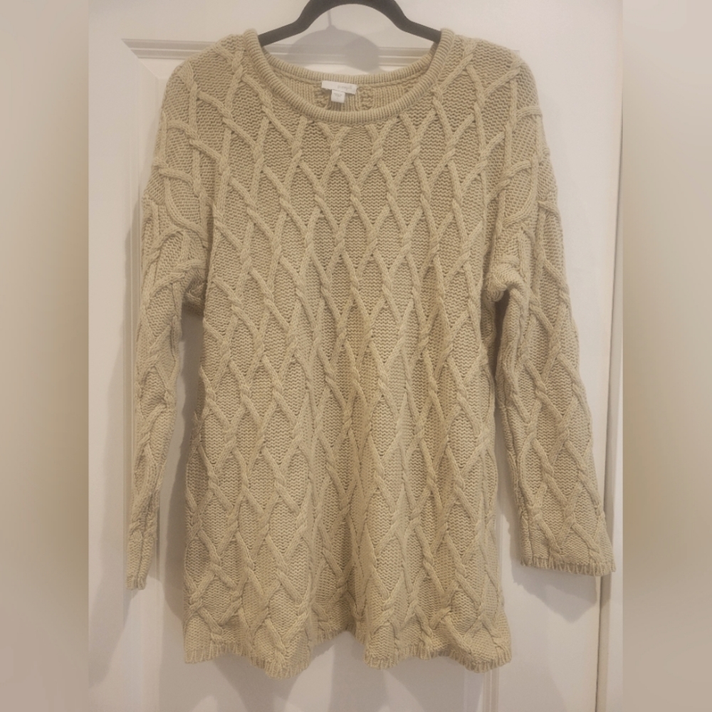 Women's J Jill Beige Tunic Cable Knit Sweater Large